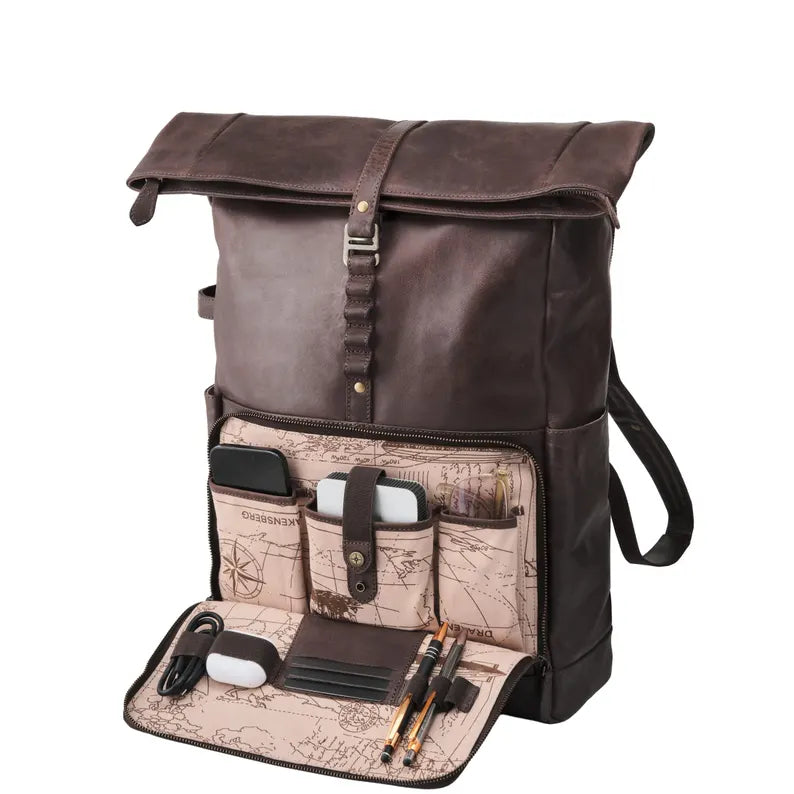 Zaino Roll-Top in Pelle Vintage – Elegante, Capiente e Organizzato