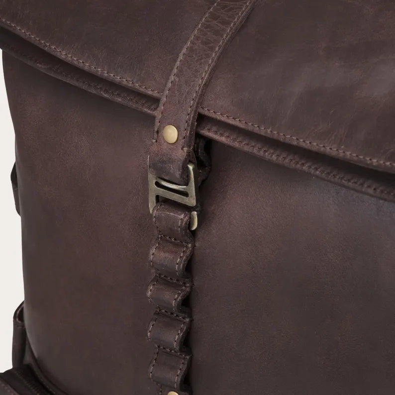 Zaino Roll-Top in Pelle Vintage – Elegante, Capiente e Organizzato
